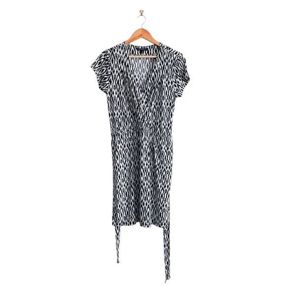 Banana Republic Womens Midi Dress V Neckline Tie Waist Black White Medium - Picture 3 of 8